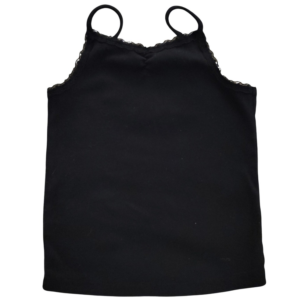 Cat & Jack Girls Black Ribbed Lace Trim Camisole Tank Top Small 6/7 Cami Girly